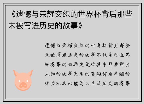 《遗憾与荣耀交织的世界杯背后那些未被写进历史的故事》